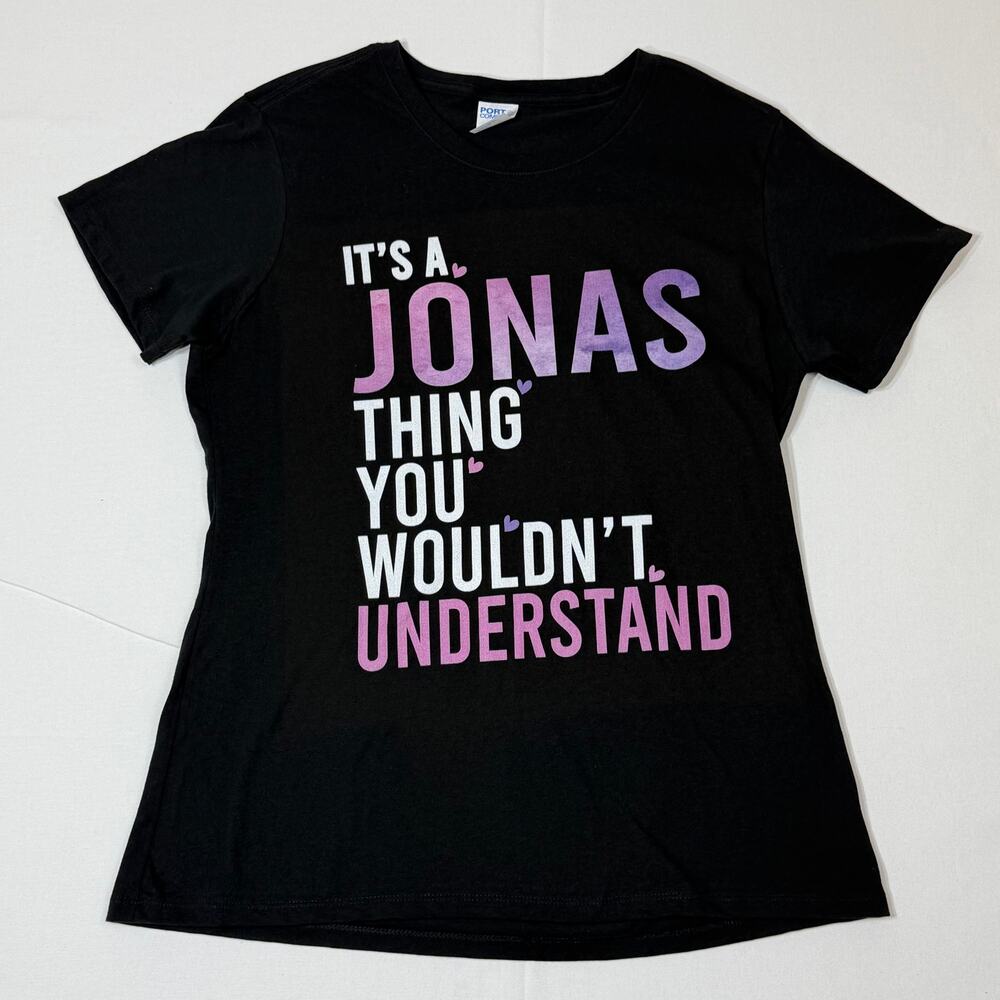Women’s Size L It’s a Jonas Thing Graphic Tee – Black – 100% Cotton